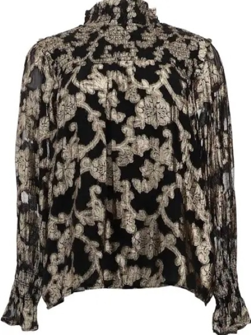 Elan Black and Gold High-Neck Patterned Blouse